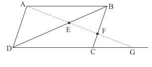 در شکل زیر، چهار ضلعی ABCD متوازی الاضلاع است. مقدار EF x EG کدام است؟