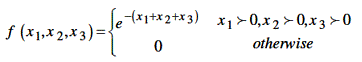 اگر چگالی احتمال توامX1وX2وX3 بصورت زیر باشد،چگالی احتمالی متغیر تصادفی Y1=X1+X2+X3 ،Y3=X3،Y2=X2برابر است با: