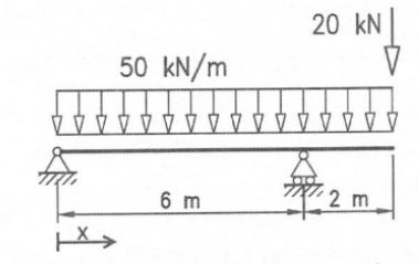 مقدار بیشینه لنگر خمشی از نظر قدر مطلق (M)و محل وقوع آن نسبت به تکیه گاه سمت چپ(X)
در تیر نشان داده شده مطابق با کدام یک از گزینه های زیر است؟ نزدیک ترین گزینه به پاسخ را انتخاب
نمائید.