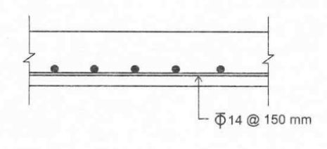 در شکل مقطعی از یک دال یک طرفه با تکیه گاه ساده نشان داده شده و میلگردهای خشمی آن
مشخص شده است (در جهت عمود بر مقطع، میلگردهای حرارتی و جمع شدگی قرار دارند). چنانچه این دال در شرایط محیطX0قرار داشته و لازم باشد برای 120 دقیقه مقاومت در برابر  آتش، کفایت سازه ای آن تامین شود، کمترین ضخامت پوشش بتن قابل قبول روی میلگردهای 
خمشی به کدام یک از گزینه های زیر نزدیک تر خواهد بود؟ میلگردها فاقد پوشش و اندود
می باشند؟